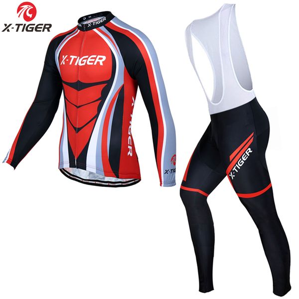 

x-tiger quick-dry long sleeve cycling jerseys set spring mtb bike clothing uniform racing bicycle clothes maillot ropa ciclismo, Black;blue