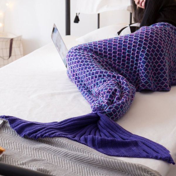 

mermaid tail blanket handmade knitted sleeping wrap tv sofa mermaid blanket kids baby crocheted bag bedding throws bag