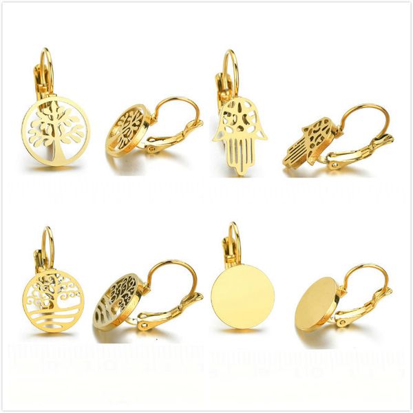 

stainless steel new round hollow life tree earrings for women gold french lever back earrings silver statement earring