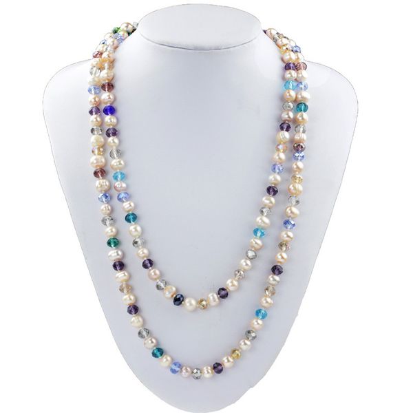 

snh 8mm potato a 120cm 100% real freshwater pearl necklace beautiful mixed color fine natural pearl necklace ing, Silver