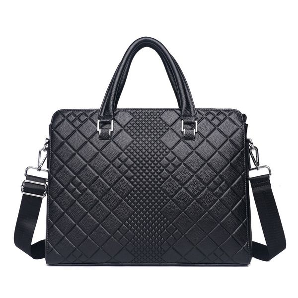 

2019 new men split leather handbag zipper men business polyester two silt pocket soft handle cowhide ribbed briefcases bags