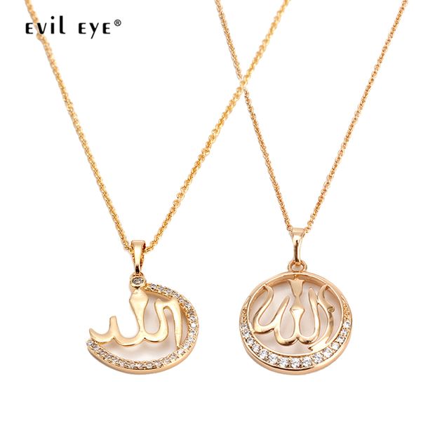 

evil eye moon round arabic pendant necklace gold color copper long chain micro pave necklace jewelry for women female ey6326, Silver