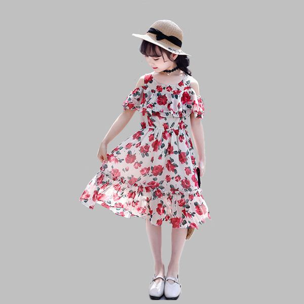 

2020 new girls dress kids summer dresses floral dress teen girls beach 4 6 8 10 12 14 children party vestidos cc012, Red;yellow