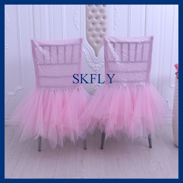 

ch094b new 2017 fancy wedding tutu baby pink tulle and sequin chair covers