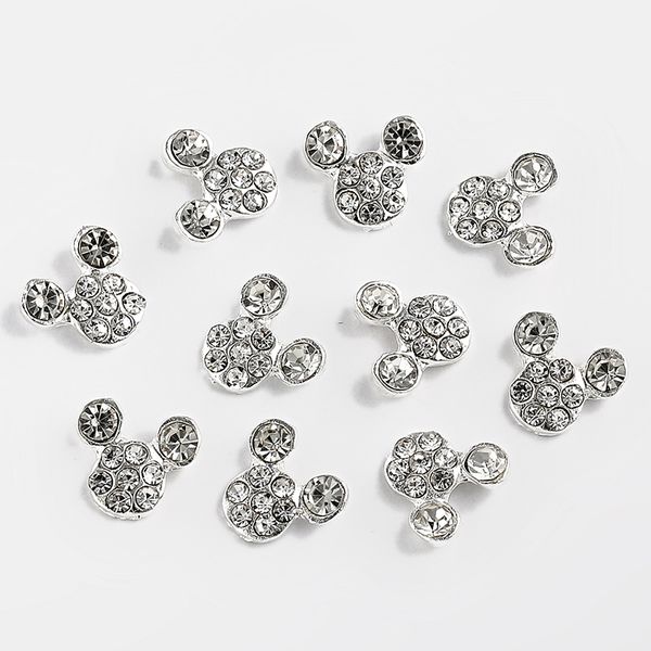 

nail art decorations 10 pcs glitter full drill mouse nial alloy rhinestones 3d jewelry charms for nails, Silver;gold