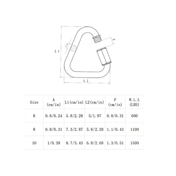 

ootdty 304 stainless steel screw lock triangle carabiner climbing gear safety snap hook