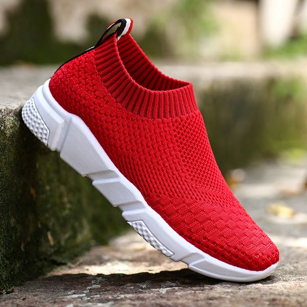 

flying woven couples sock jogging shoes light breathable mesh running shoes women slip on sock sneakers flats outdoor athletic