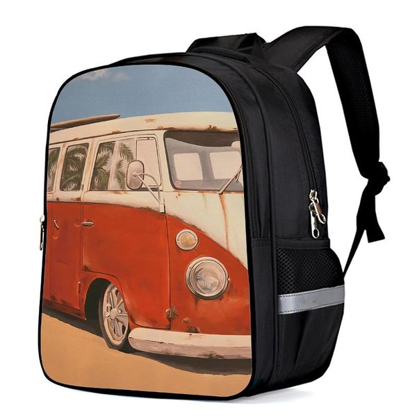 

bus palm tree dusk retro simple student schoolbag boys and girls backpacks fashion backpacks