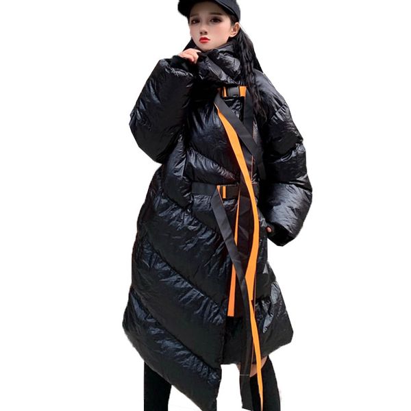 

plus size winter coats women fashion irregular long padded jacket woman long sleeved black silvery thick warm parka mujer 832