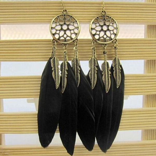 

bohemia women earrings feather long design dream catcher earrings for women jewelry bijoux beautiful gorgeous earring oorbellen, Silver