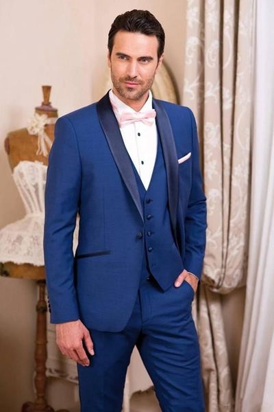 Moda Royal Blue Damat smokin Şal Yaka Groomsmen Mens Gelinlik Mükemmel Adam Ceket Blazer 3 Adet Suit (Ceket + Pantolon + Vest + Tie) 183
