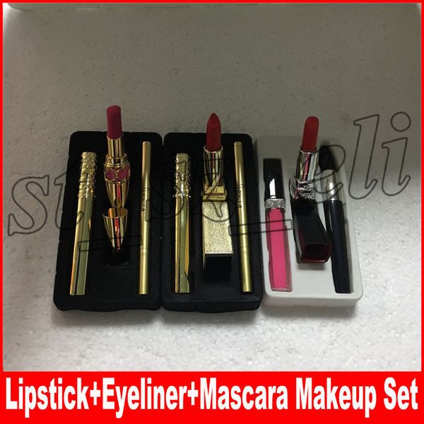 

Famous Brand 3 styles Makeup Set Kollection Lipstick Lip Gloss Mascara Eyeliner Cosmetic 3 in 1 Kit