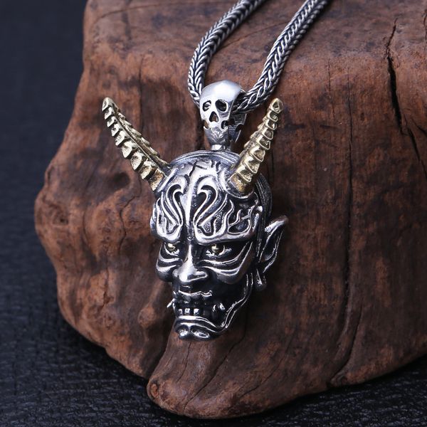 

wholesale s925 sterling silver jewelry retro thai silver creative pendant exaggerated ghost face plum-like men pendant