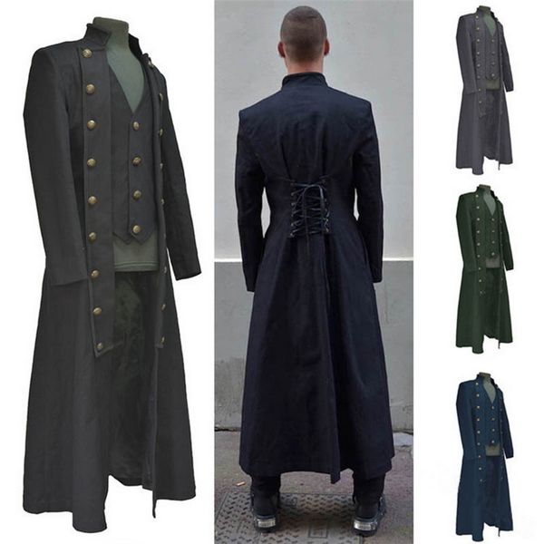 

puimentiua mens medieval jacket pirate costume tailcoat renaissance steampunk gothic victorian tuxedo halloween coats, Black;brown