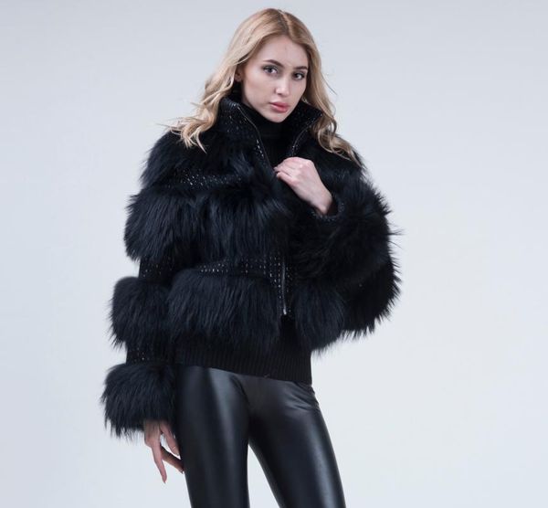 

janefur real raccoon fur coat for women thick fur fashion, Black