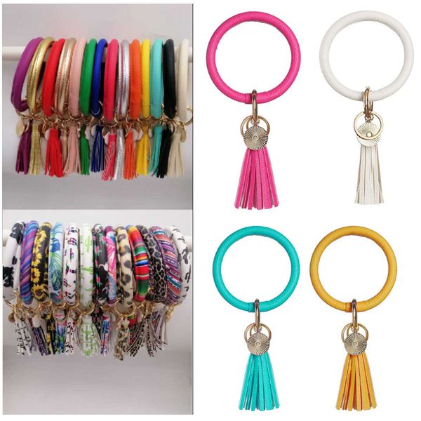 

leather-keyrings-tassel wristlet keychain-round key chain wrist bracelet-large circle keyring bangle for women girls pendant gifts hh9-2483