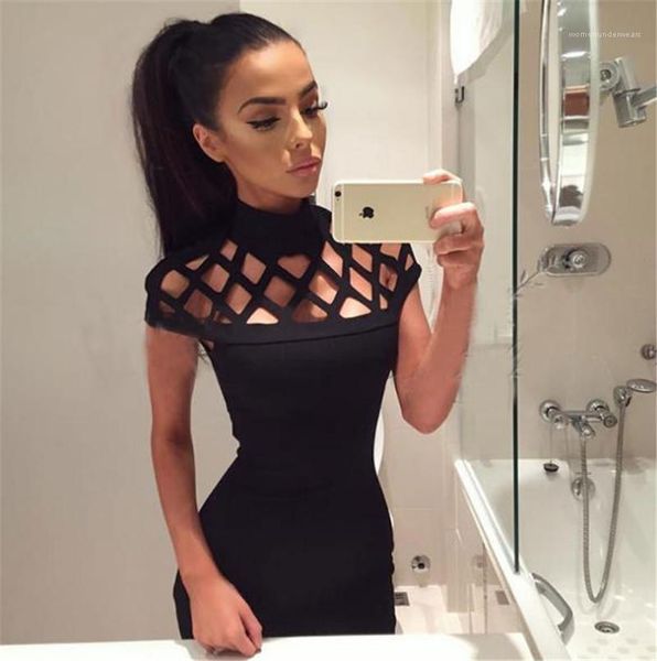 

dresses club party bodycon dresses hollow out high neck dresses fashion slim pure color short sleeve mini, Black;gray