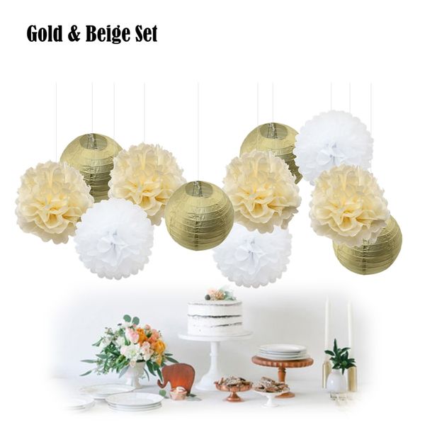 Gold Silver Hanging Paper Ball Lanterns Tissue Paper Pom Pom For