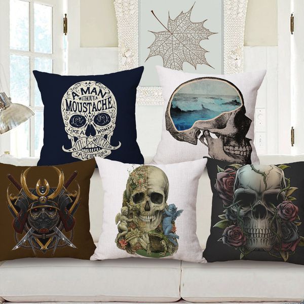 

personality human skeleton head embrace pillow case cotton pillow cushion set