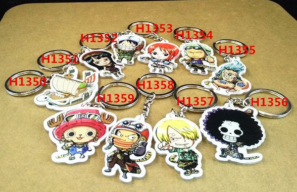 

1pcs anime anime one piece luffy nami nico robin sanji full number pendants keychain keyrings key holder llavero, Silver
