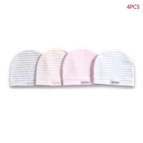 

4 pcs/set baby kids cap soft cotton girls boys hat simple stripes newborn infants birth hats gifts, Yellow