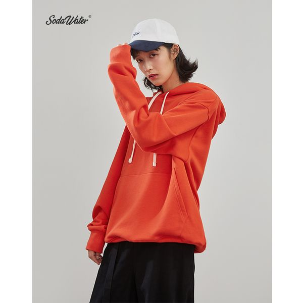 

soda water men streetwear solid hoodies 2019 autumn new hip hop loose hooded sweatshirts men women casual pullover hoodies 9602w, Black