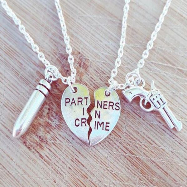 

горячее разбитое сердце ожерелье пары оружие пули чокеры ожерелье bff партнеры в преступлении ожерелье панк ювелирные изделия лучший друг пр, Silver