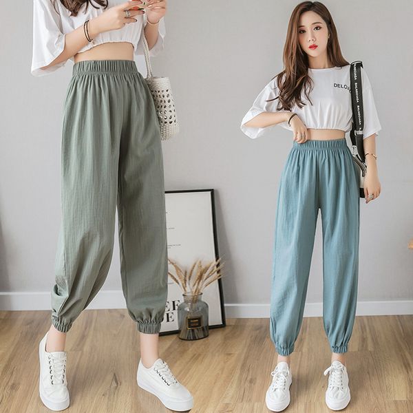 

plus size cotton linen pants women spring high waist harem pants casual summer trousers loose women's bottoms, Black;white