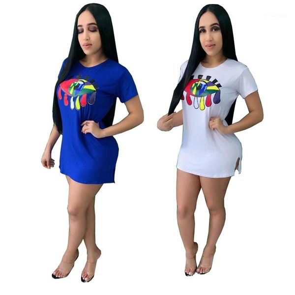 

womens dresses summer casual eyes printed loose short sleeved crew neck dresses fashion women casual dresses t shirts designer, Black;gray
