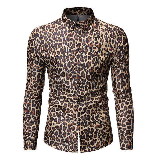 

mens nightclub leopard printed shirt fashion long sleeve slim fit blouse 2019 autumn male social party shirt, White;black