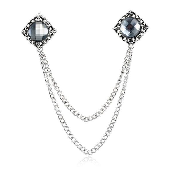 

2019 european and american fashion new gem carved collar pin brooch personalized chain ing, Gray