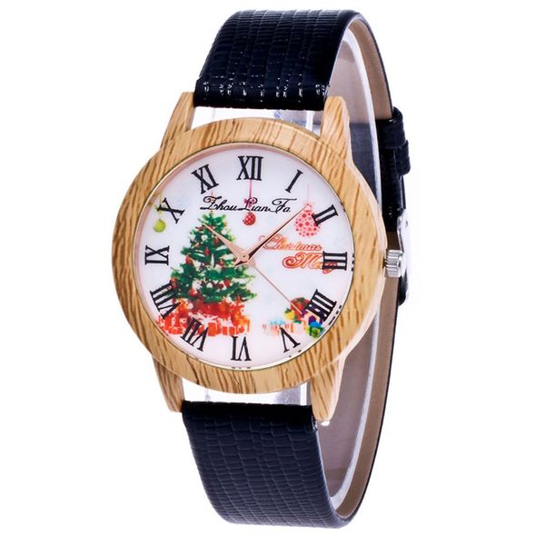 

genboli christmas xmas tree quartz watch gift boxes decorate crocodile leather strap round dial exquisite workmanship, Slivery;brown