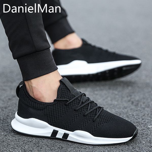 

danielman new fashion men casual black lac-up shoes breathable mesh soft tennis sport jogging run shoe summer