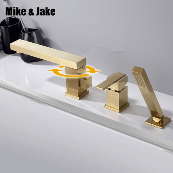 

gold brush bathtub faucet mixer with hand shower double function bathtub faucet set deck mounted bath shower mj04112bg