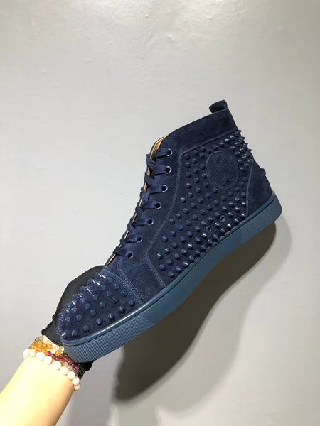 

fashion studded spikes casual sneaker flat,red bottom shoes luxury designer high men s rivets leisure flats with box eu35-46