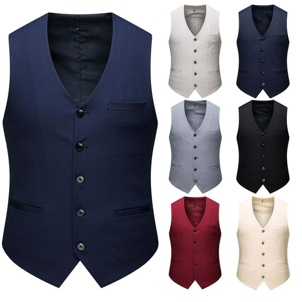 

2019 new men's slim dress vest slim solid color men's suit vest gilet casual sleeveless dress business jacket, Black;white