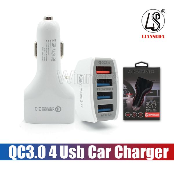 QC3.0 Auto Handy Auto Ladegerät-4 Ports USB Auto Adapter Ladegerät mit Universal Ladegerät Kabel Für iPhone Samsung Huawei
