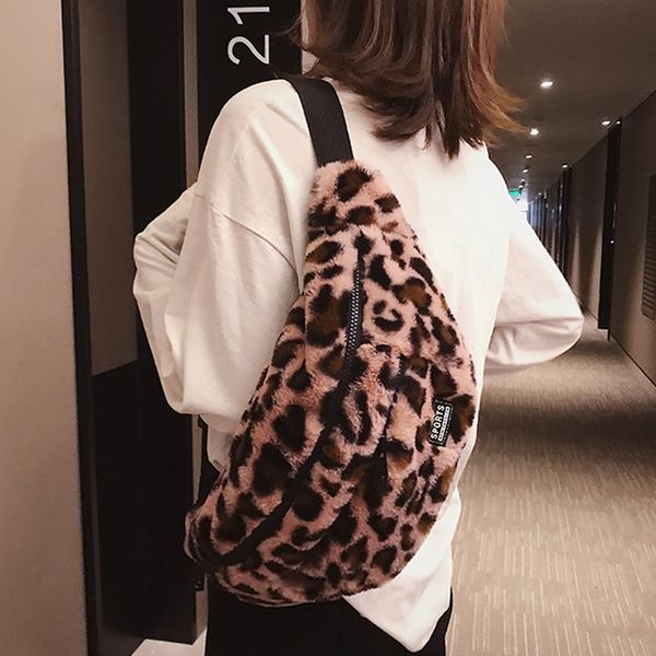 

women fashion leopard plush waist bag large capacity crossbody male shoulder bags chest clutch bag female purse and handbags