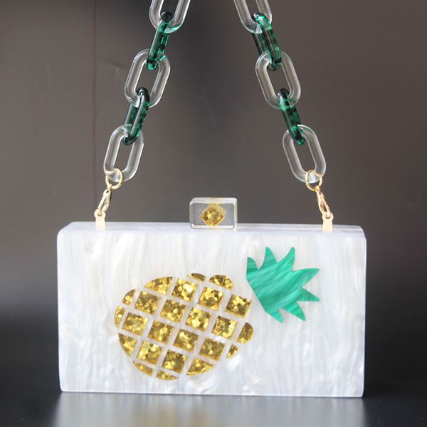 

pineapple women envelope clutch bag acrylic female day clutches white pearl women handbag wrist clutch purse evening bags bolsas