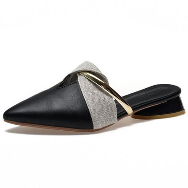 

2020 spring summer autumn new style thick heel pointed fashion wild large size women's half slippers, Black