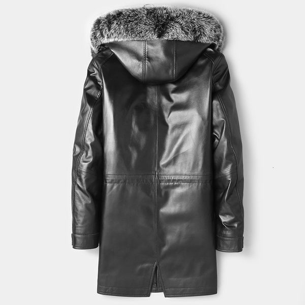 

мех с капюшоном длинных пуховиков реальных овчинами теплого марк черной натуральной кожей пальто мужской престижными верхняя одежда люди выс, Black