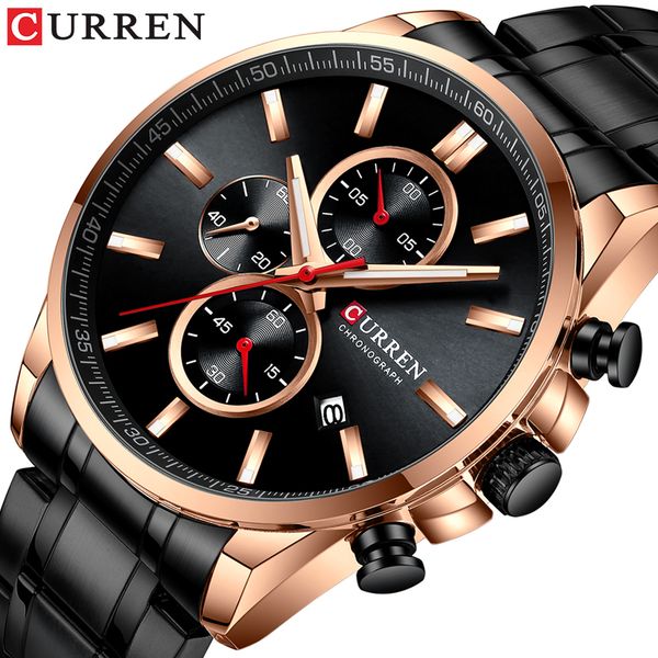 

new curren men's watches auto date clock male sports steel watch men quartz wristwatch relogio masculino, Slivery;brown