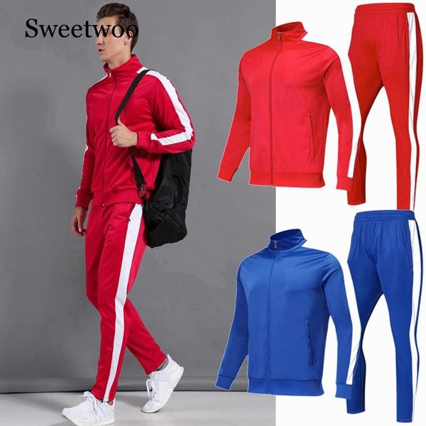 

running sportswear 2019 new men children football jogging sports clothing tracksuit blank soccer jerseys set workout clothes set, Black;blue