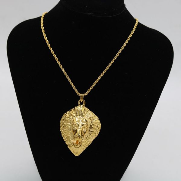 

lion head pendant necklace 18k yellow gold filled hip hop rock style mens jewelry gift, Silver