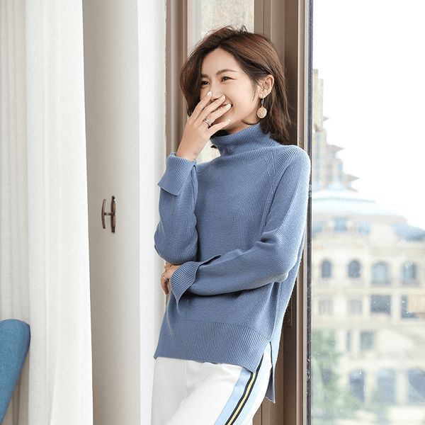 

2019 autumn and winter new cashmere sweater high collar ladies sweater head high lapel short loose knit, White;black