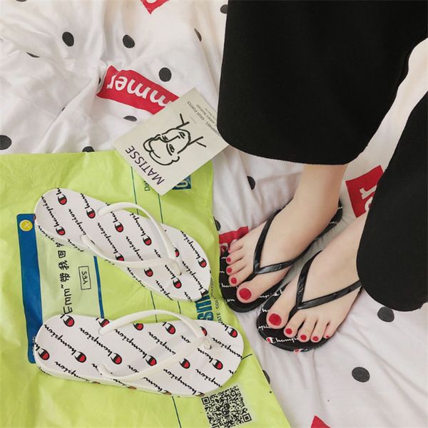 

champion letter sandal slipper 4 styles slip on flip flops wedge platform sandals beach water rain mules shoes jy629, Black;grey
