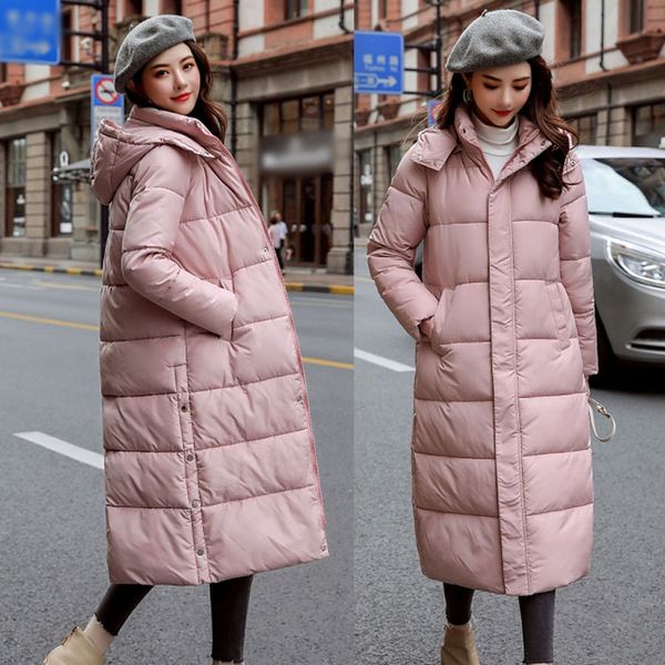 

2019 winter women jacket x-long hooded cotton padded female coat warm outwear womens parka manteau femme hiver#j30, Black