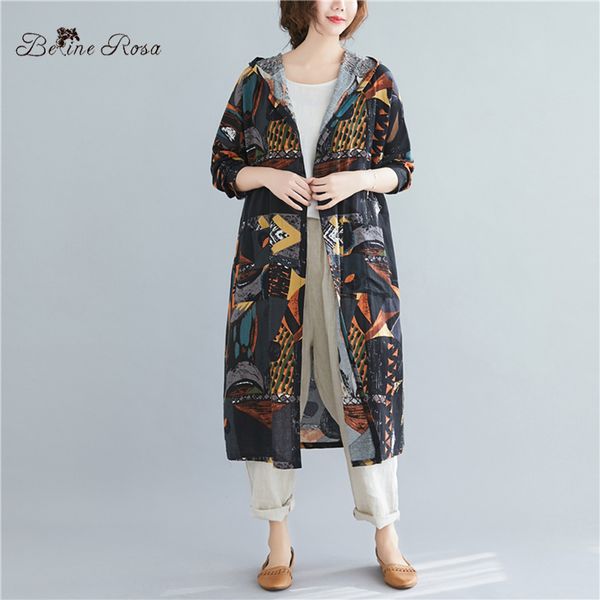 

belinerosa 2020 женщин нового спринг vintage style женщины trench высокой талией хлопка с капюшоном воротник плюс размер женская одежда bsdm, Tan;black