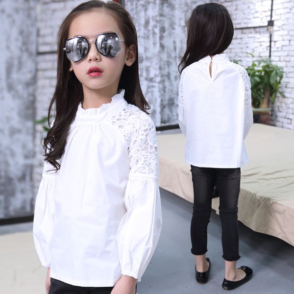 

девушки подростковая белый блузы 2018. новые поступления девочек рубашки школа форменные рубашки весна рубашка 4 5 6 7 8 9 10 11 12 13 14 го, White;black