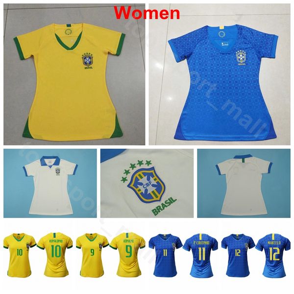 

2019 world cup women brazil jersey soccer 9 jesus 11 coutinho 12 marcelo 2 silva 5 casemiro woman football shirt kits uniform, Black;yellow